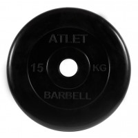 Диск обрезиненный d51мм MB Barbell Atlet 15кг черный MB-AtletB51-15